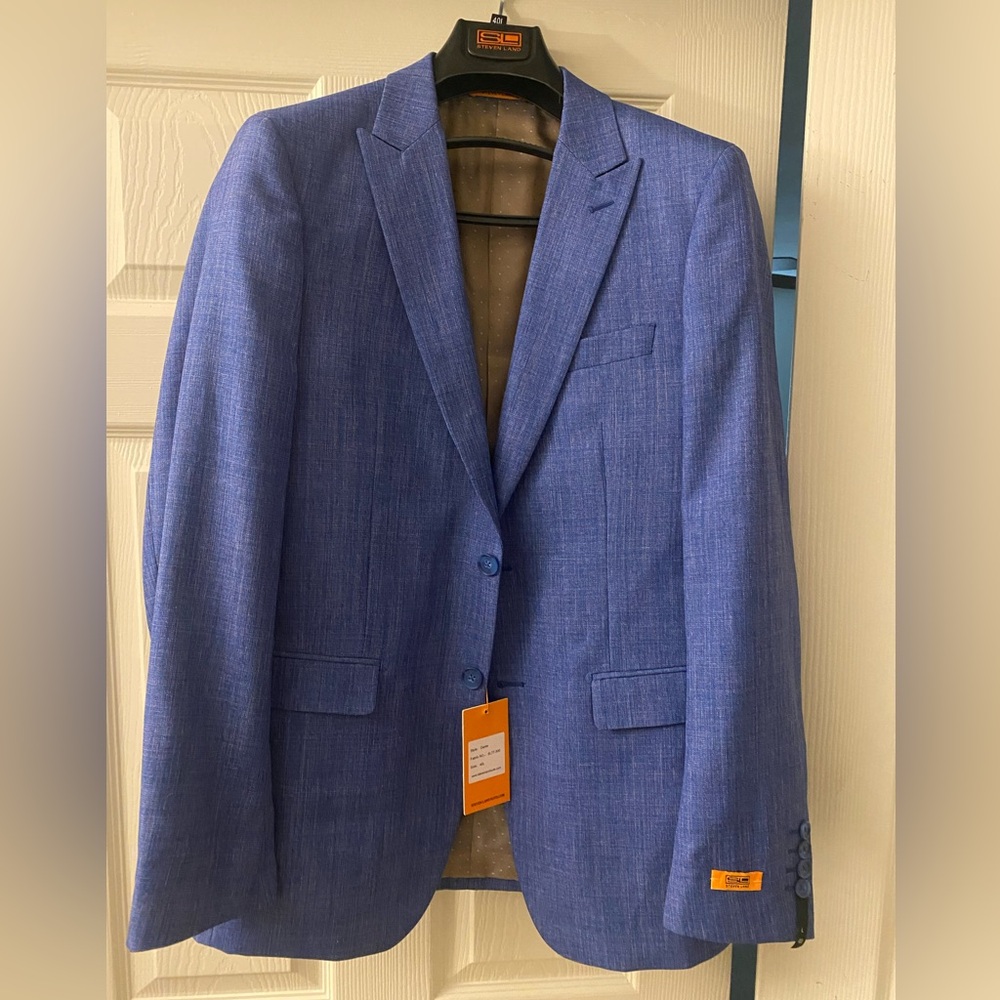 Steven Land Blue Dante Suit Jacket Blazer & Pants Slim Fit - Brand New with Tags